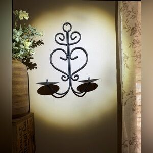 Wrought Iron Double Wall Candle Sconce Black Farmhouse Tuscan Decor